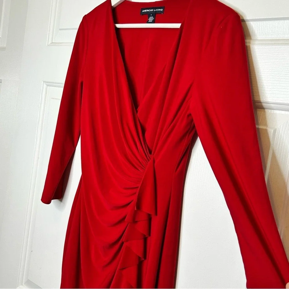 American‎ Living Red 3/4 Sleeve Ruched Sheath Dress Career Cocktail Party